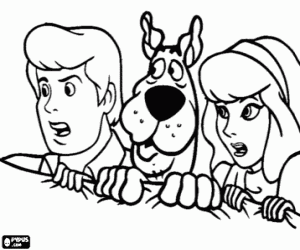 desenho de Scooby-Doo, Fred e Daphne para colorir