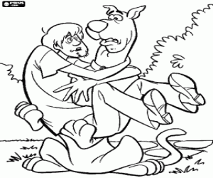 desenho de Scooby Doo com Shaggy com medo para colorir