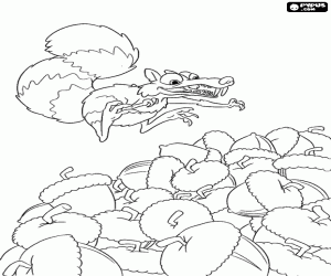 desenho de Scrat o esquilo e as bolotas para colorir