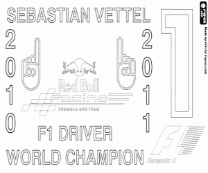 desenho de Sebastian Vettel, campeão 2011 F1 para colorir