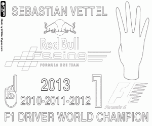 desenho de Sebastian Vettel, campeão F1 2013 para colorir