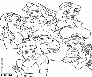 desenho de Seis princesas famosas para colorir