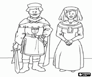 desenho de Senhor feudal e sua esposa para colorir