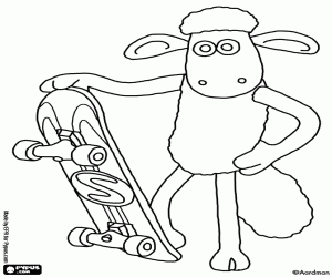desenho de Shaun, a ovelha com um skate para colorir