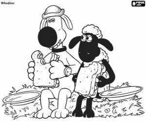 desenho de Shaun e Bitzer comem uns sanduíches para colorir