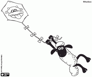 desenho de Shaun o carneiro e uma pipa para colorir