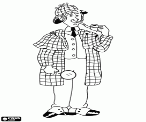 desenho de Sherlock Holmes com um cachimbo para colorir