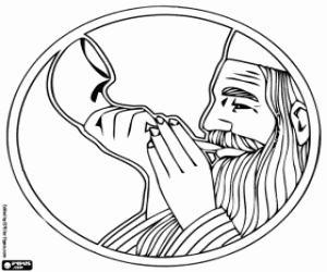 desenho de Shofar, um instrumento judaico para colorir