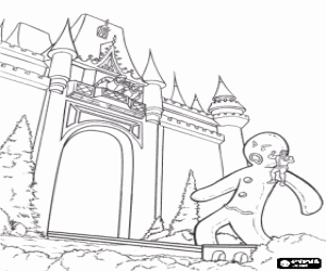 desenho de Shrek e amigos perto do castelo para colorir