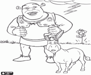 desenho de Shrek e Burro e o trovão para colorir