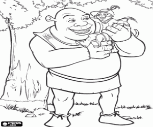 desenho de Shrek com o seu amigo o Gato de Botas ou o Gato das Botas para colorir