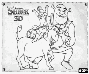 desenho de Shrek com seus melhores amigos para colorir