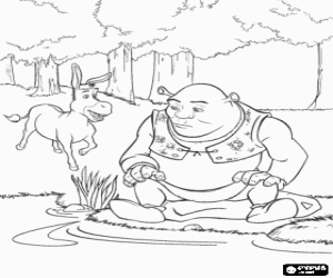 desenho de Shrek é triste e Burro se aproxima para colorir