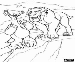 desenho de Sid em frente o tigre Diego para colorir