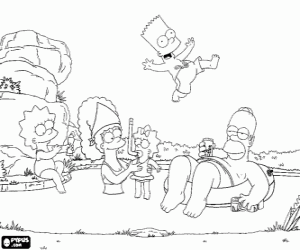 desenho de Simpson, dia de verão no lago para colorir