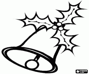 desenho de Sino de Natal decorada com azevinho para colorir