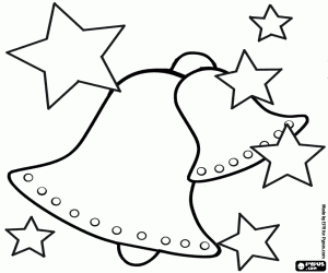 desenho de Sinos de Natal com estrelas para colorir