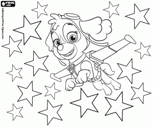 desenho de Skye voando entre as estrelas para colorir