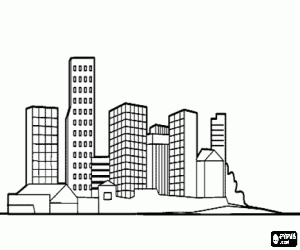 desenho de Skyline da cidade com arranha-céus para colorir
