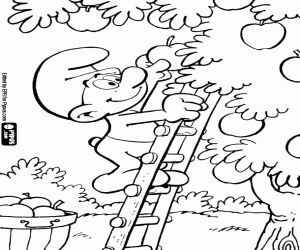 desenho de Um Smurf e as maçãs para colorir