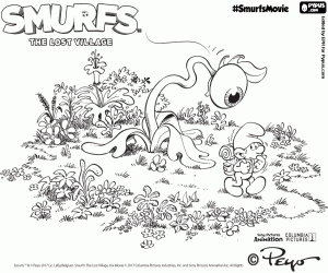 desenho de Smurf Desastrado e a planta estranha para colorir