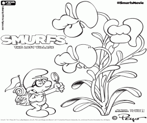 desenho de O Smurf Gênio com a lupa para colorir