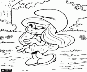 desenho de Smurfette na floresta para colorir