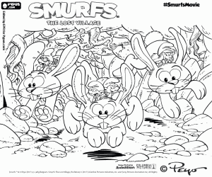 desenho de Os Smurfs em coelhos para colorir