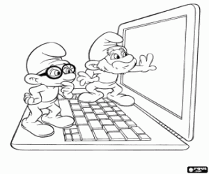 desenho de Os Smurfs e um computador para colorir