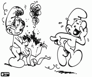 desenho de Os Smurfs e um presente surpresa para colorir