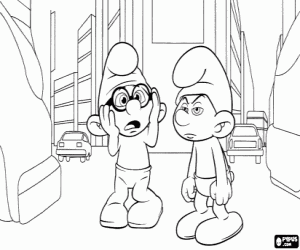 desenho de Os Smurfs em uma rua em NY para colorir