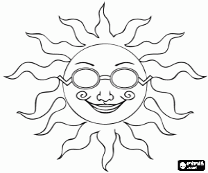 desenho de O sol com óculos de sol para colorir