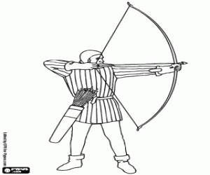 desenho de Um soldado medieval com um arco para colorir
