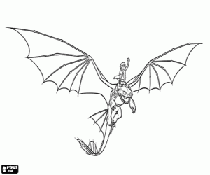 desenho de Soluço montando o dragão Banguela para colorir