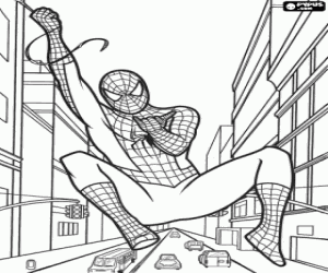 desenho de Spiderman acima das ruas para colorir