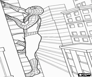 desenho de Spiderman escalando um edifício para colorir
