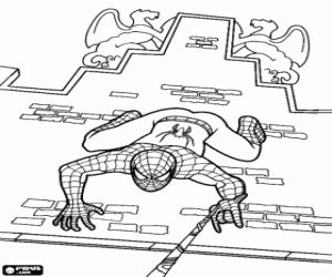 desenho de Spiderman na fachada do edifício para colorir