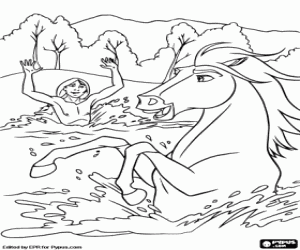 desenho de Spirit e Little Creek no Rio para colorir
