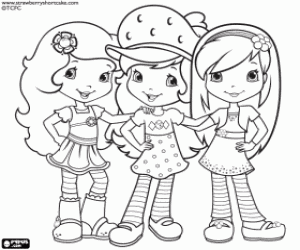 desenho de Strawberry Shortcake com amigas para colorir