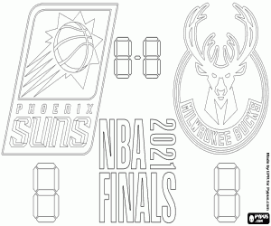 desenho de Suns vs Bucks, finais da NBA de 2021 para colorir