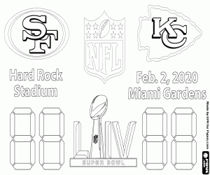 desenho de Super Bowl 2020, 49ers vs Chiefs para colorir