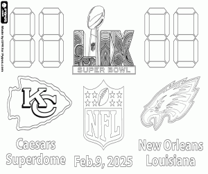 desenho de Super Bowl 2025, Chiefs x Eagles para colorir