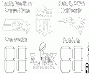 desenho de Super Bowl 2026 Seahawks vs Patriots para colorir