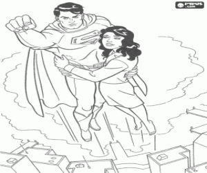 desenho de Superman e Lois sobre a cidade para colorir