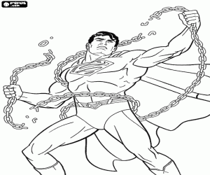 desenho de Superman quebra uma corrente forte para colorir