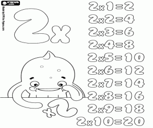 desenho de Tabela de multiplicação x 2 para colorir