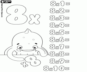 desenho de Tabela de multiplicação x 8, em branco para colorir