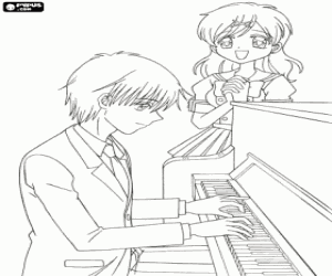 desenho de Taro, Hanon e o piano para colorir