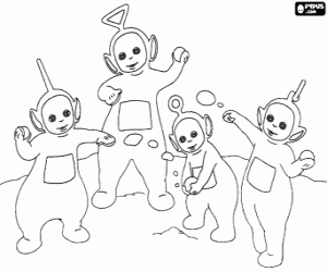 desenho de Teletubbies e as bolas de neve para colorir