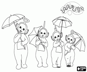 desenho de Os teletubbies e os guarda-chuvas para colorir
